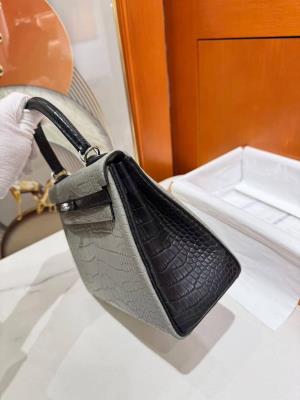 wholesale quality hermes kelly 25 crocodile gray / black